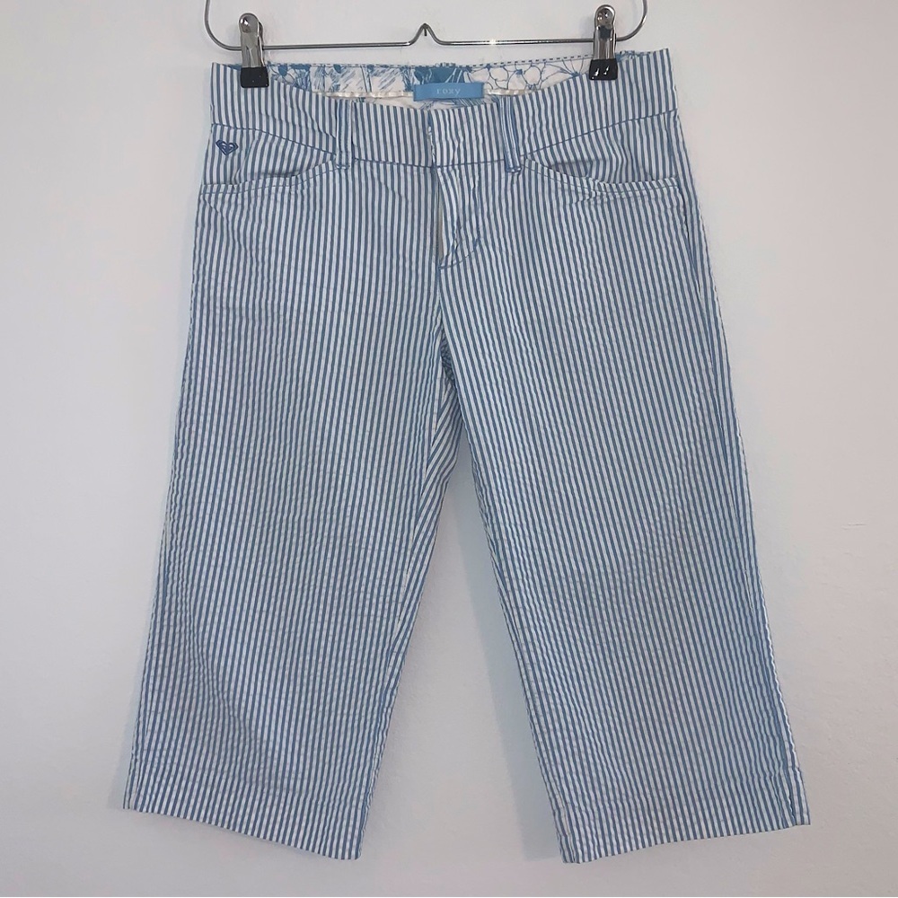 Roxy Y2k Pinstripe Capris Blue/White Juniors